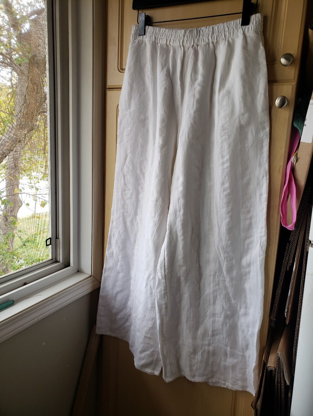 Solid & Striped White Wide-Leg Linen Blend Pants With 2 Pockets